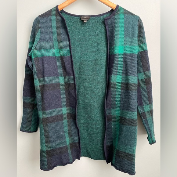 Talbots Petite Tartan Plaid Pure Merino Wool Open Front Cardigan Size SP - Picture 2 of 5